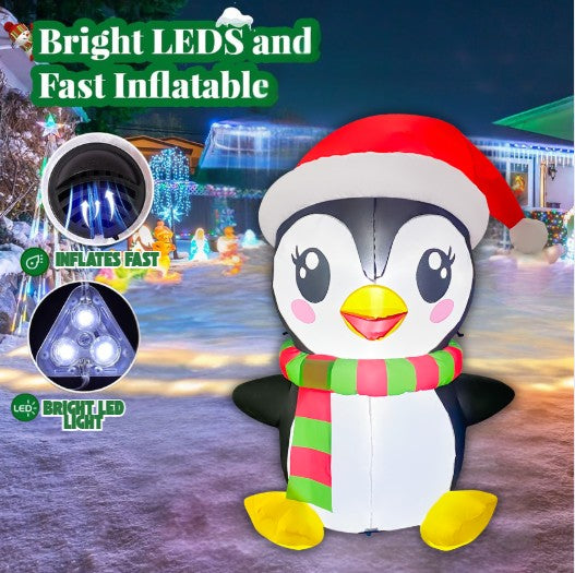 GOOSH 5FT Christmas Penguin Inflatable with Santa Hat, Scarf, and LED Lights