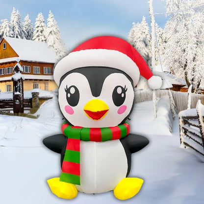 GOOSH 5FT Christmas Penguin Inflatable with Santa Hat, Scarf, and LED Lights