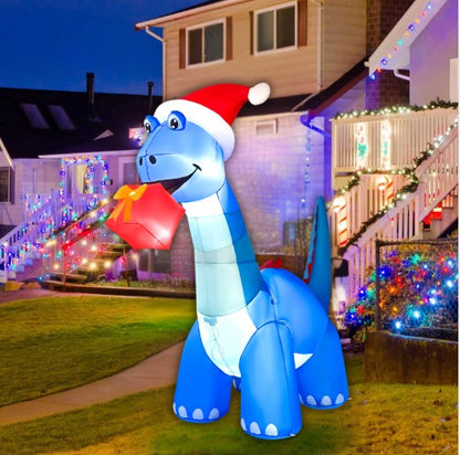GOOSH 10FT Animated Blue Dinosaur Inflatable with Nodding Head and LED Lights
