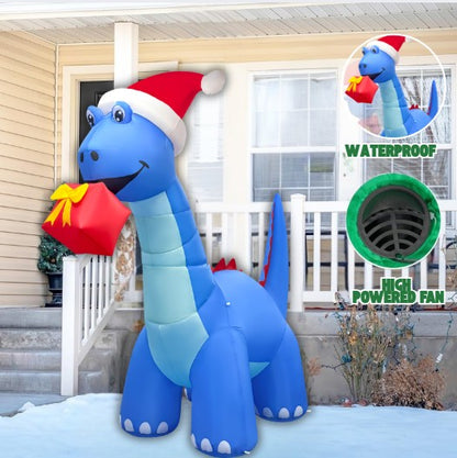 GOOSH 10FT Animated Blue Dinosaur Inflatable with Nodding Head and LED Lights