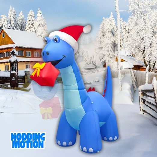 GOOSH 10FT Animated Blue Dinosaur Inflatable with Nodding Head and LED Lights