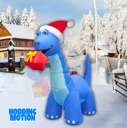 GOOSH 10FT Animated Blue Dinosaur Inflatable with Nodding Head and LED Lights
