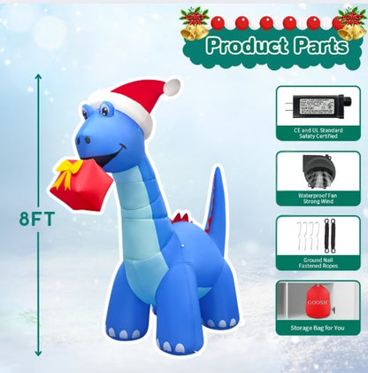 GOOSH 10FT Animated Blue Dinosaur Inflatable with Nodding Head and LED Lights