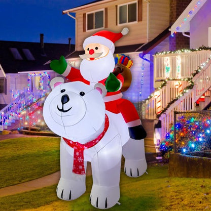 GOOSH 6.5FT Animated Santa Riding Polar Bear Inflatable Outdoor Christmas Yard Decoration