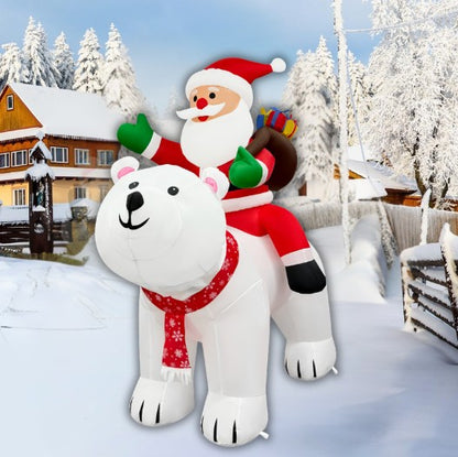 GOOSH 6.5FT Animated Santa Riding Polar Bear Inflatable Outdoor Christmas Yard Decoration