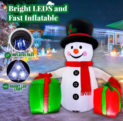 GOOSH 6FT Christmas Snowman Inflatable with Gift Boxes Outdoor Yard Decoration