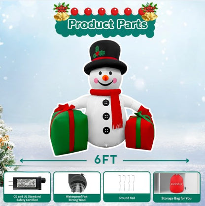 GOOSH 6FT Christmas Snowman Inflatable with Gift Boxes Outdoor Yard Decoration