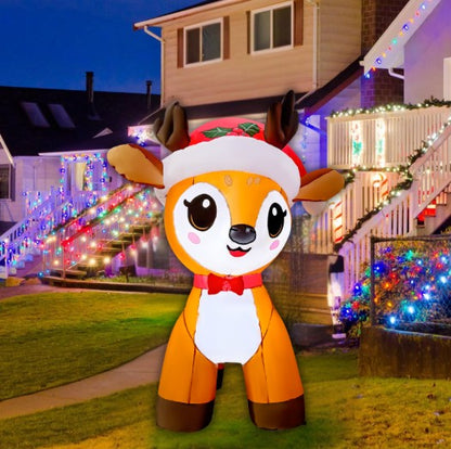 GOOSH 5FT Christmas Reindeer Inflatable with Santa Hat Outdoor Yard Decoration