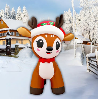 GOOSH 5FT Christmas Reindeer Inflatable with Santa Hat Outdoor Yard Decoration