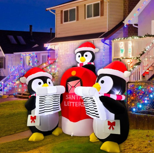 GOOSH 6.5FT Christmas Penguin Mailbox Inflatable Outdoor Yard Decoration
