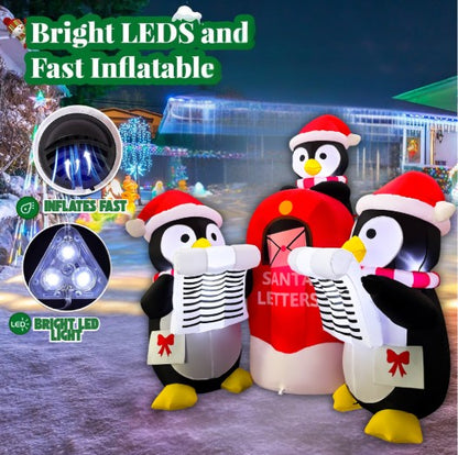 GOOSH 6.5FT Christmas Penguin Mailbox Inflatable Outdoor Yard Decoration