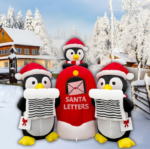 GOOSH 6.5FT Christmas Penguin Mailbox Inflatable Outdoor Yard Decoration