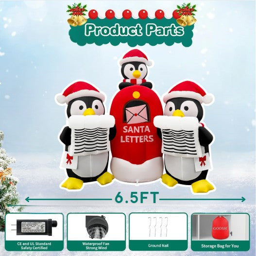 GOOSH 6.5FT Christmas Penguin Mailbox Inflatable Outdoor Yard Decoration