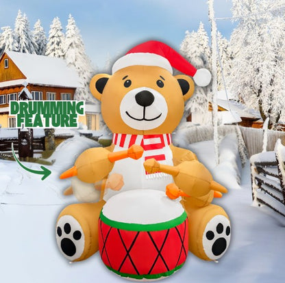 GOOSH 6FT Animated Drumming Bear Inflatable Outdoor Christmas Yard Decoration