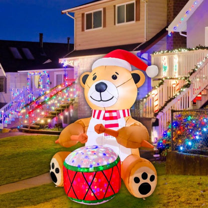 GOOSH 6FT Animated Drumming Bear Inflatable Outdoor Christmas Yard Decoration