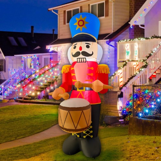GOOSH 6FT Animated Drumming Nutcracker Inflatable Outdoor Christmas Yard Decoration