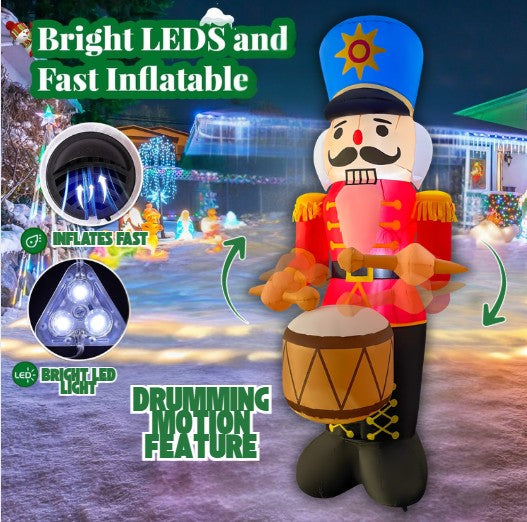 GOOSH 6FT Animated Drumming Nutcracker Inflatable Outdoor Christmas Yard Decoration