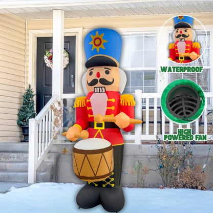 GOOSH 6FT Animated Drumming Nutcracker Inflatable Outdoor Christmas Yard Decoration