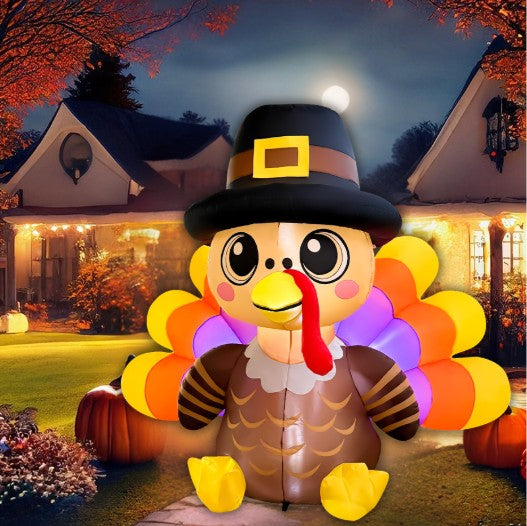 GOOSH 6FT Thanksgiving Pilgrim Turkey Inflatable Outdoor Yard Decoration