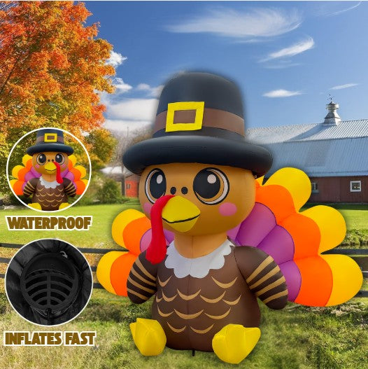 6ft Lighted Pilgrim Turkey Inflatable Thanksgiving Yard Decor