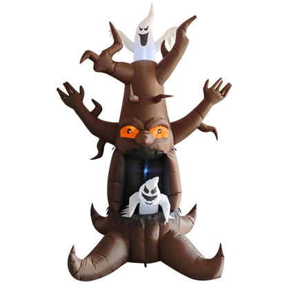 GOOSH 9 FT Halloween Inflatable Animated Dead Tree Outdoor Decorations Blow Up Yard Scary Tree and White Ghost with Built-in LEDs for Outdoor Garden Lawn Party Decor (Tree Ghost)