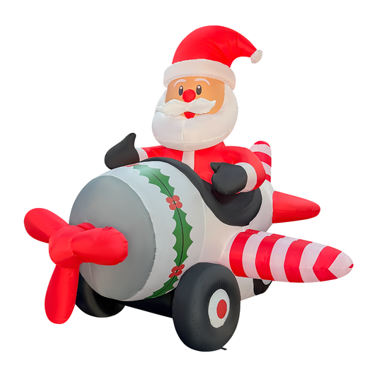GOOSH 8.2FT Animated Santa Airplane Christmas Inflatable with Rotating Propeller and LED Lights