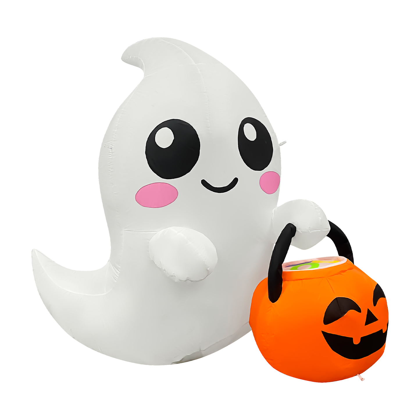 GOOSH 5FT Inflatable Cute Ghost with Pumpkin Bucket – Light-Up Halloween Yard Decoration