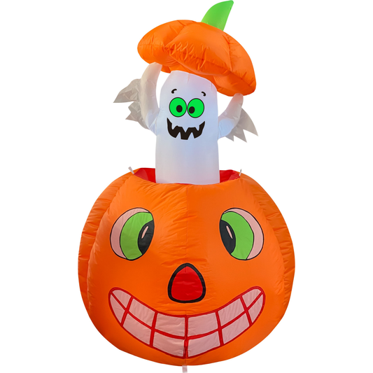 GOOSH 5 FT Halloween Inflatables Animated Pumpkin Ghost Outdoor Decorations Blow Up Yard with Built-in LEDs for Indoor Party Garden Lawn Decor