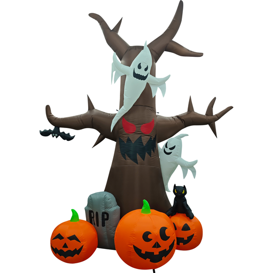 GOOSH 12 FT Halloween Inflatables Tree Outdoor Decorations Blow Up Yard Scary Dead Tree with Pumpkin Ghost Tombstone with Built-in LEDs for Garden Lawn Indoor Party Decor