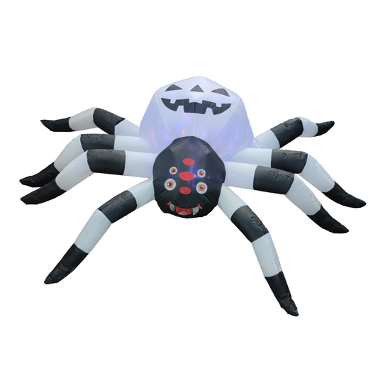 GOOSH 5FT Width Halloween Inflatables Outdoor Decorations Spider with Magic Light Broke Out from Window, Blow Up Yard Decorations with LED Lights for Party Yard Garden Lawn