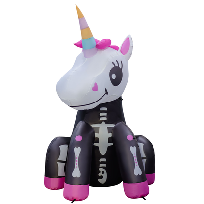 GOOSH 4 FT Halloween Inflatables Skeleton Unicorn Outdoor Decorations Blow Up Yard Pink Cute with Built-in LEDs for Indoor Party Garden Lawn Decor