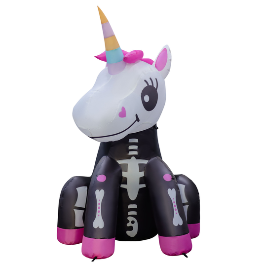 GOOSH 4 FT Halloween Inflatables Skeleton Unicorn Outdoor Decorations Blow Up Yard Pink Cute with Built-in LEDs for Indoor Party Garden Lawn Decor
