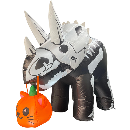 GOOSH 6.5 FT Long Halloween Inflatables Dinosaur Outdoor Decorations Blow Up Yard Scary Skeleton Triceratops with Built-in LEDs for Indoor Party Garden Lawn Decor
