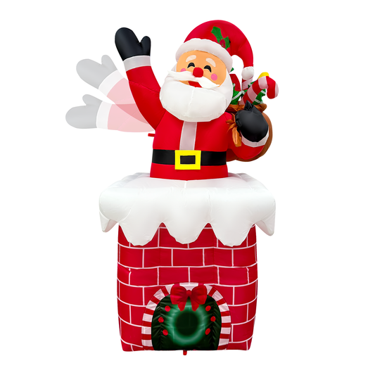 GOOSH 6FT Light-Up Santa in Chimney Christmas Inflatable with Candy Cane & Waving Arm