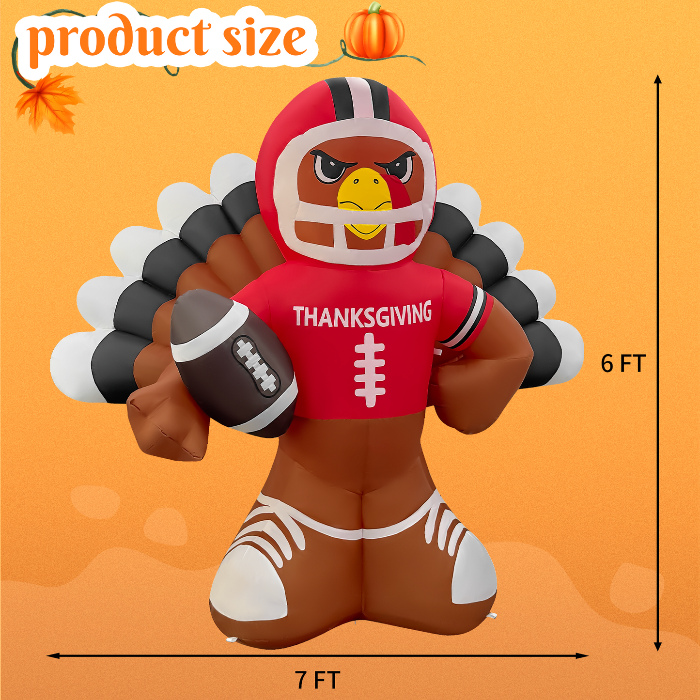 GOOSH 6FT Thanksgiving Turkey Football Inflatable with LED Lights