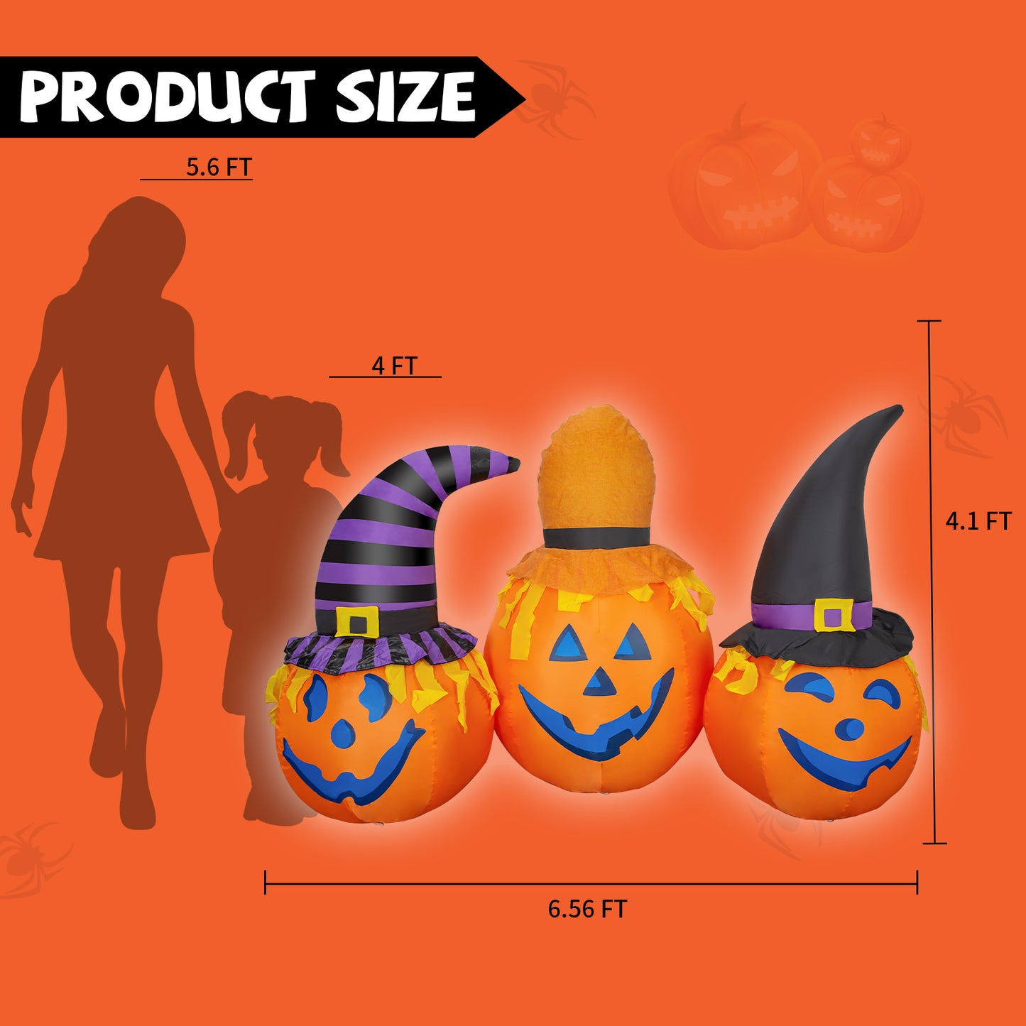 GOOSH 6.5 FT Halloween Inflatables Outdoor Pumpkin Combo with Wizard hat Blow Up Yard Decoration with LED Lights Built-in for Holiday Party Yard Garden
