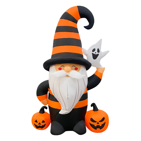 GOOSH 5FT Inflatable Halloween Gnome with Pumpkins and Ghost – Light-Up Yard Decoration