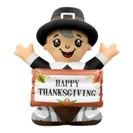 GOOSH 5FT Thanksgiving Pilgrim Boy Inflatable with Sign and LED Lights