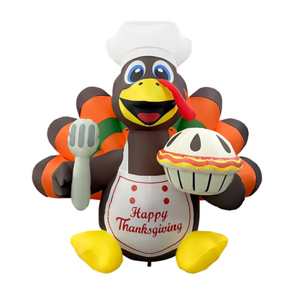 GOOSH 6FT Thanksgiving Turkey Chef Inflatable with Pumpkin Pie and LED Lights
