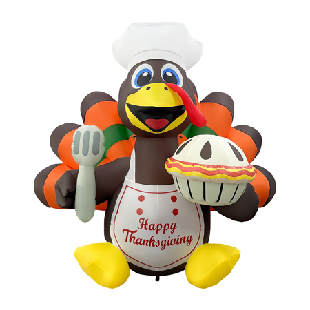 GOOSH 6FT Thanksgiving Turkey Chef Inflatable with Pumpkin Pie and LED Lights
