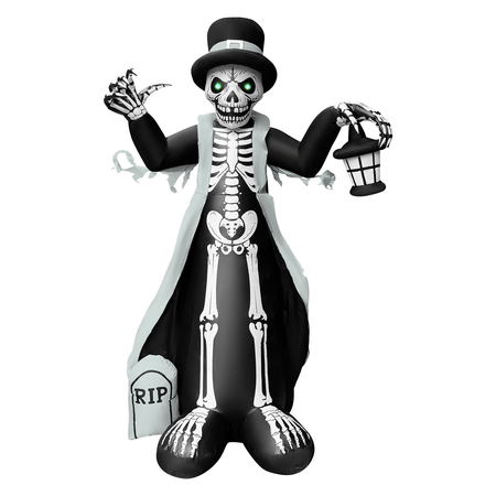 GOOSH 8.2ft Light-Up Inflatable Skeleton with Top Hat and Lantern Halloween Yard Decoration