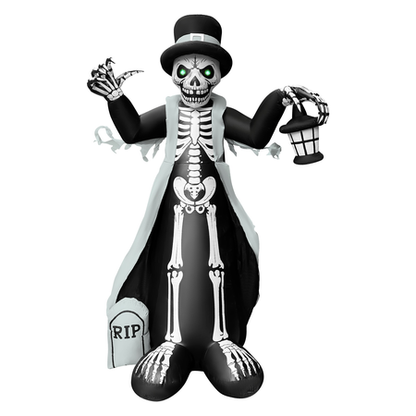 GOOSH 8.2ft Light-Up Inflatable Skeleton with Top Hat and Lantern Halloween Yard Decoration
