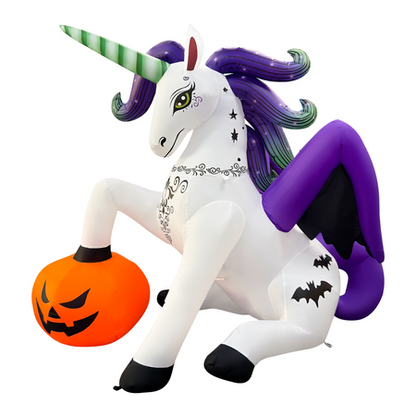 GOOSH 5FT Inflatable Halloween Unicorn with Pumpkin – Light-Up Yard Decoration