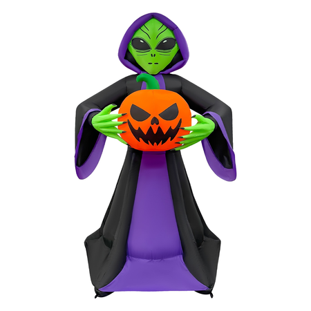 GOOSH 8FT Inflatable Alien Holding Pumpkin – Light-Up Halloween Yard Decoration
