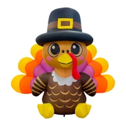 GOOSH 6FT Turkey Thanksgiving Inflatable with Pilgrim Hat and LED Lights