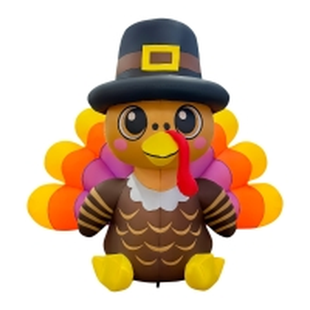 GOOSH 6FT Turkey Thanksgiving Inflatable with Pilgrim Hat and LED Lights