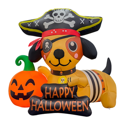 GOOSH 5FT Inflatable Pirate Dog with Pumpkin – Light-Up Happy Halloween Yard Decoration