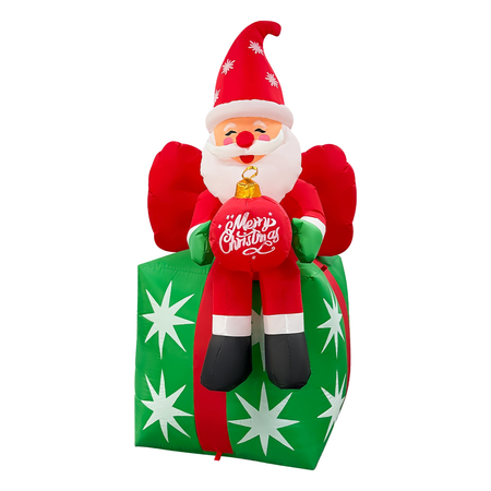 GOOSH 6FT Santa on Gift Box Inflatable with LED Lights for Outdoor Chr