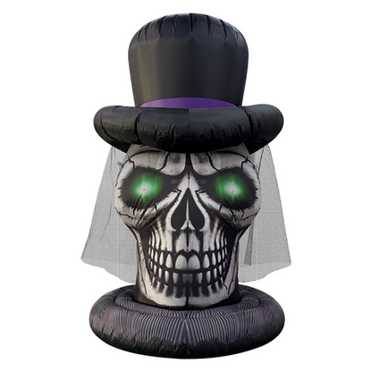 GOOSH 6FT Inflatable Skull with Top Hat – Light-Up Halloween Yard Decoration