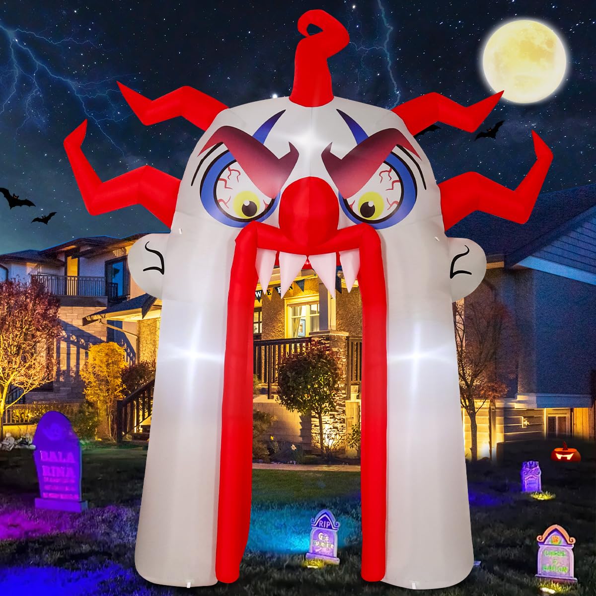 GOOSH 12.8 FT Halloween Inflatables Clown Archway Outdoor Decorations Blow Up Yard with Halloween Arch Built-in LEDs for Garden Lawn Indoor Party Decor